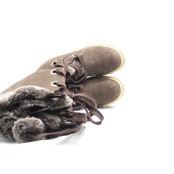 Timberland Knee High Boots Womens Size 7 Brown Suede Fur Lace Up Tall Winter - Picture 5 of 7